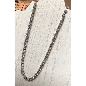 Vintage Weiss rhinestone 16" choker necklace Aurora Borealis AB crystals